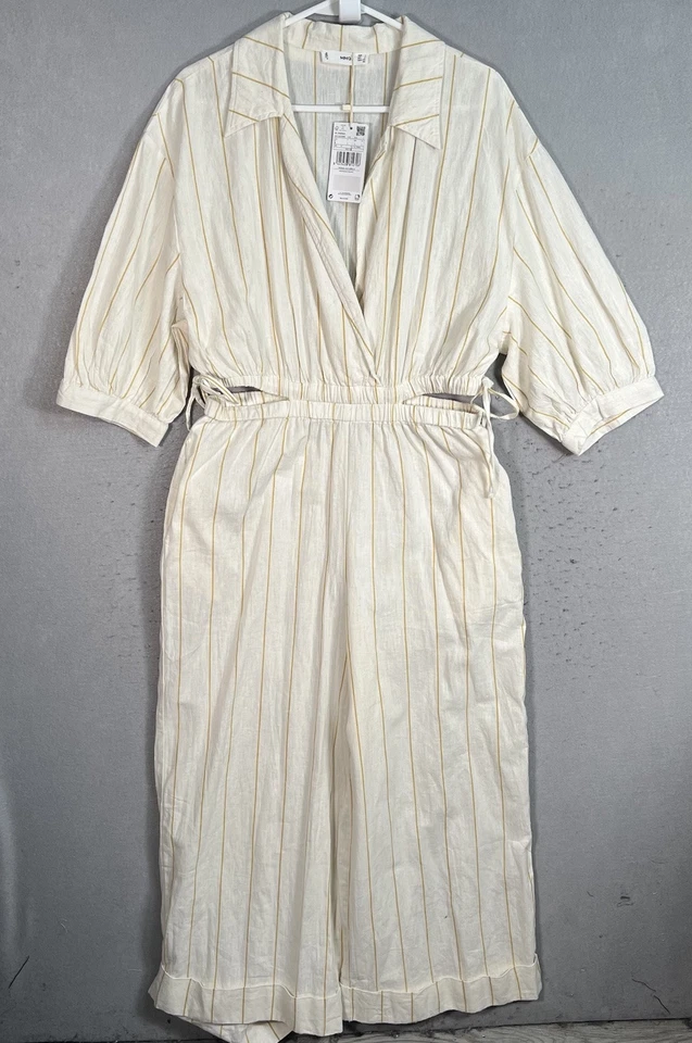 ¡NUEVO CON ETIQUETAS! Mono Mango para mujer grande a rayas mezcla de lino beige y blanco Foto 1 de 4