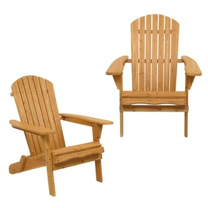 2PCS Foldable Fir Wood Adirondack Chair Patio Furniture Conversation Lounge Seat - Picture 1 of 8