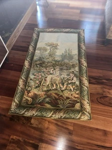 "Gran panel de tapiz vintage cabra niños arroyo árboles 36"" x 62"" precioso" - Imagen 1 de 10