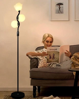 Lámpara de pie negra regulable 60 pulgadas, lámparas de pie de mediados de siglo con 1 flor y 2G... Foto 1 de 4