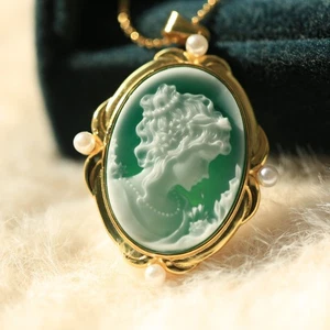 Antike Kamee Anhänger 925 Silber vergoldet mit Gold Vintage Halskette Nachlass Schmuck - Bild 1 von 4