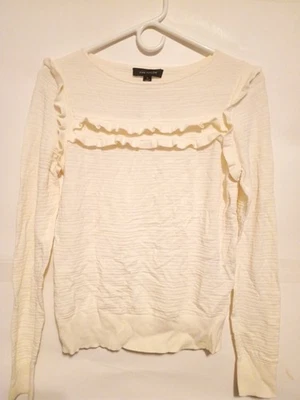 Suéter Ann Taylor Mujer Grande Crema Volantes Ribete Ligero Neutro Minimalista Foto 1 de 4