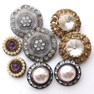 Lot Pairs Vintage Buttons Rhinestones in Metal and Celluloid 9/16 - 1-1/8” - Picture 1 of 4