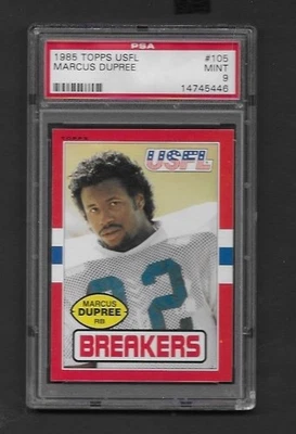 1985 TOPPS USFL #105 Marcus Dupree Breakers PSA Mint 9 - Image 1 of 2