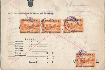 SHS Bosnia Herzegovina 1920 SARAJEVO Money Letter 9x Stamps to Prague Czechia - Image 1 of 2