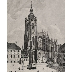 Veitsdom Hradschin Prag Praha Historische Ansicht Kupferstich 19 Jhd - Picture 1 of 4