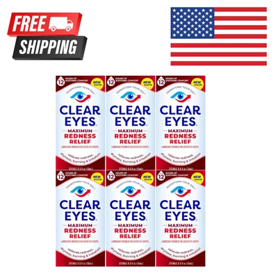 Paquete de 6 gotas para ojos transparentes de máxima fuerza alivio del enrojecimiento 0,5 oz cada una Foto 1 de 4