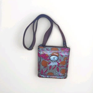 Fossil Key Per Crossbody Bag Coated Canvas Floral Orange Pink Tan VTG Y2K Boho - Picture 1 of 6