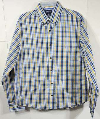 Haggar Shirt Mens Medium Blue Yellow Plaid Long Sleeve Button Down - Image 1 of 4