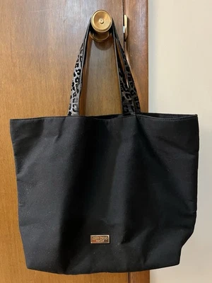 Bolso de Mano Grande Jimmy Choo Perfumes Negro Brillo Correas de Leopardo Foto 1 de 4