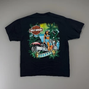 Harley Davidson Motorrad Bahamas Pinup Girl Grafik T-Shirt Herren Large USA - Bild 1 von 5