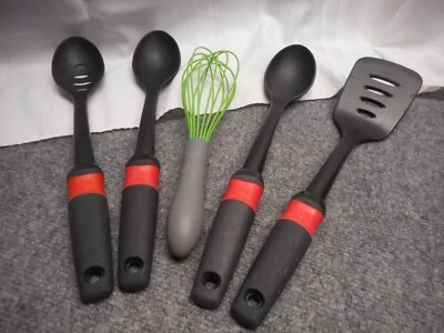 5 kitchen utensils GOOD COOK Black Spatula Whisk 3 Spoons VG - Image 1 of 4