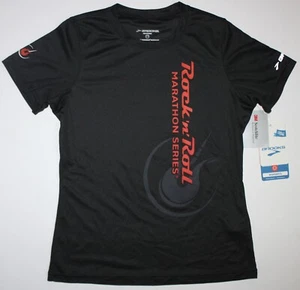 BROOKS Women's Small Black Red Jog Run Exercise Shirt Rock 'n' Roll Marathon New - Picture 1 of 12