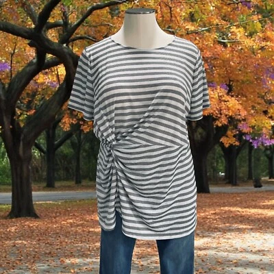 Camiseta Lane Bryant Rayas Torcida Frontal Talla Grande 22/24 Informal Boho Drapeada Top Foto 1 de 4