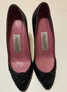 Vintage Black Snakeskin Slip On Heels Size 5.5 - Picture 1 of 6