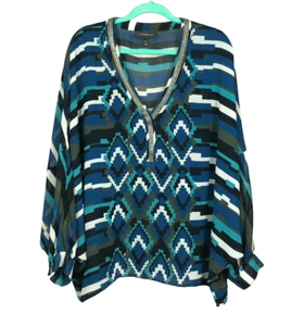 Lane Bryant Bluse Aztekenmuster Geometrisch Perlen Ausschnitt Oberteil Dolman Langarm - Bild 1 von 10