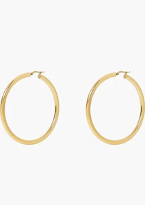 Argento Vivo STERLING SILVER Large Tubular Hoop Earrings GOLD Color 2.5” NEW - Picture 1 of 4