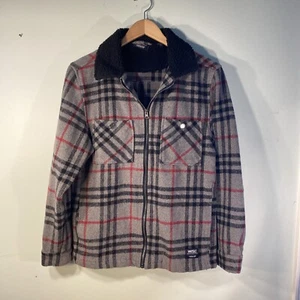 WeSC Mens M Womens L Jacket Sherpa Collar Liam Plaid Flannel Medium Shacket Gray - Picture 1 of 9