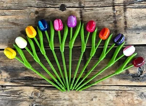 Wooden tulips, set of 11 spring tulips, 7.8'' floral table decor, handmade tulip - Picture 1 of 12