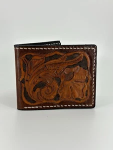 Handmade Tooled Leather Bifold Card Wallet Western Floral 4.25”x3.6” - Picture 1 of 12
