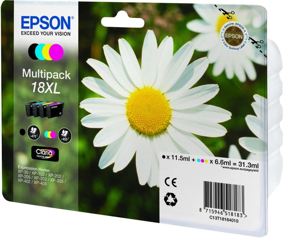 INCHIOSTRI MULTIPACK ORIGINALI EPSON DAISY 18XL T1816 XP-205 xp305 405 C13T18164010 - Immagine 1 di 1