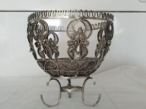SUPPORT A OEUF D AUTRUCHE ARGENT MASSIF MASQUE AFRICAIN SILVER OSTRICH EGG STAND