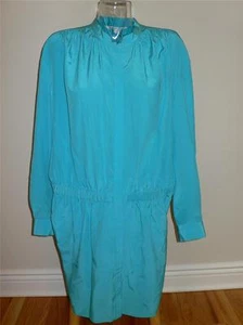 Diane von Furstenberg Turquoise Blue Deandra Silk L/S Shirt Dress $365 NWT 8 - Afbeelding 1 van 1