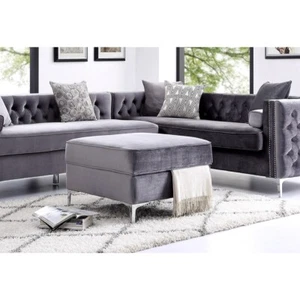 Posh Living Levi Velvet Modern Contemporary Square Storage Ottoman - Grey - Picture 1 of 5