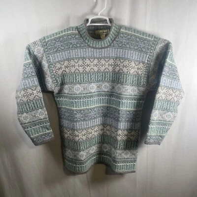 Vintage L.L. Bean 100% Pure Wool Sweater Women’s Large Mint Green Aztec 80s — 第 1/4 张图片