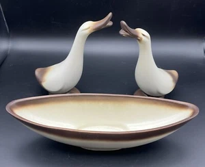 VTG Sanford Sebring Pottery Console Set Pair Geese & Oblong Bowl Brown on Cream - Picture 1 of 11
