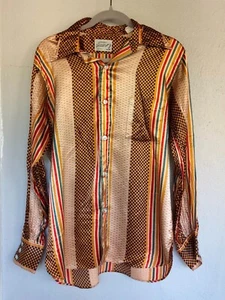 Vintage Arrow Phase 2 Disco Shiny Dress Shirt -Pleated Cuffs MEDIUM 15-15 1/2 - Picture 1 of 8