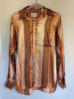 Винтажный стрела фазы 2 диско блестящее платье рубашка - плиссированные манжеты средний 15-15 1/2 - Изображение 1 из 4