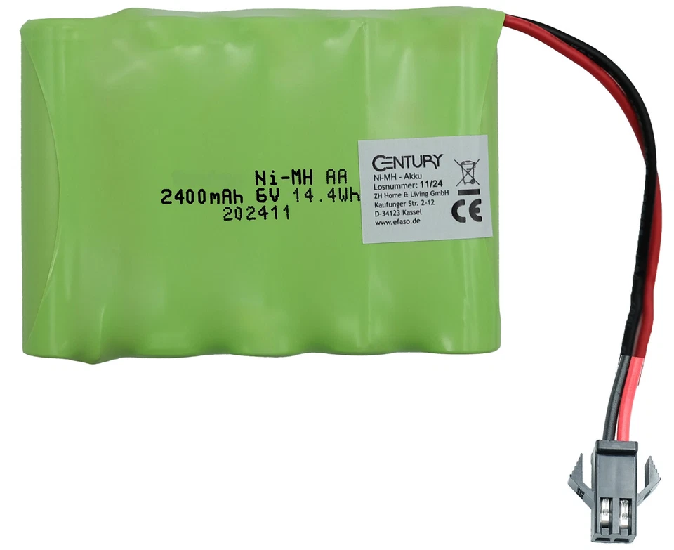 EFASO Batería 6V NiMH, 2400mAh Recargable AA RC Batería SM 2P Enchufe