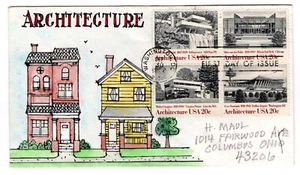 #2019-22 Architecture Block/4 FDC - Herman Maul Hand-painted 1982 - Picture 1 of 2