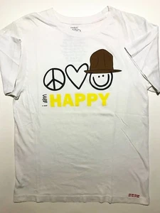 PEACE LOVE WORLD "I AM HAPPY" WHITE MENS GRAPHIC T-SHIRT SIZE: MEDIUM - Picture 1 of 5
