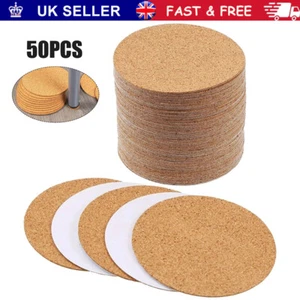 50x Cork Coasters Round Cork Mat Self-adhesive DIY Backing Sheet for Home Bar~ - Picture 1 of 14