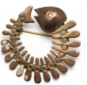 Taxco Sterling Silber Adler 3 925 Messing Waschung Fisch Skelett Knochen Brosche/Anstecknadel - Bild 1 von 2