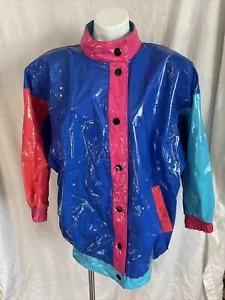Imperméable vintage Razzle Dazzle femme vinyle bloc couleur taille M/L épaulière Taiwan - Photo 1/10