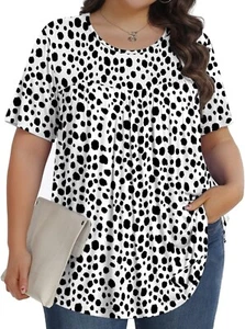 Damen Übergröße bequem Freizeit Kurzarm Kleid Shirt Oberteil weiß schwarz Punkte XL - Bild 1 von 6