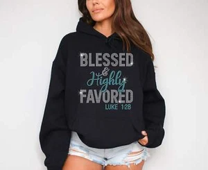 Blessed and Highly Favored Hoodie, Bling Christian Hoodie mit Strass, Casu - Bild 1 von 17