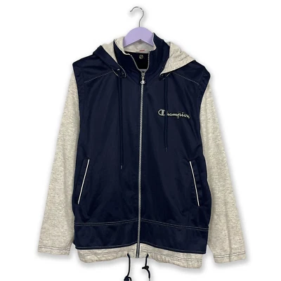 Sweat-Shirt Champion Vintage Bleu Foncé et Gris avec Fermeture Éclair Capot Âge - Photo 1/4