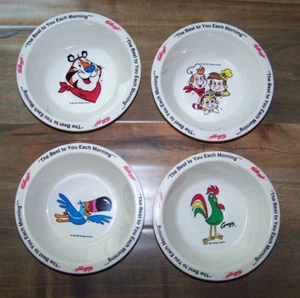 set of 4 Kellogg's plastic cereal bowls Tony Tiger Snap Crackle Pop Toucan Sam - Picture 1 of 1