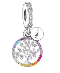 Mum Crystal Tree Of Life Charm Rainbow Dangle Bead Sterling Silver 925 Mummy Mom - Picture 1 of 1