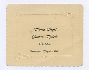Antike JUGENDSTIL-VERLOBUNGSKARTE★Reliefprägung★1919★Maria Digel & Gustav Nedele - Picture 1 of 2