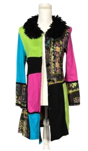 Berek Cardigan Size Medium Colorblock Neon Floral Long Artsy Wearable Art Fur - Picture 1 of 10