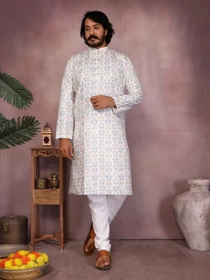 Men’s Kurta Set Pakistani Pyjama Indian Sherwani Style Suit for Wedding Party - Image 1 of 4