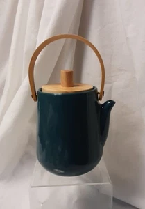 DesignPac Teal Tea Pot with wood lid & handle, stainless steel strainer - Picture 1 of 5