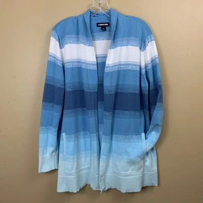 Lands End кардиган женщин большой синий повседневный полоски хлопок открытый передний свитер - Изображение 1 из 4