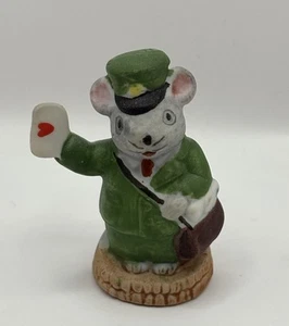 Vintage Russ Porcelain Delivery Post Man Mouse Green Uniform Miniature Cute - Picture 1 of 6