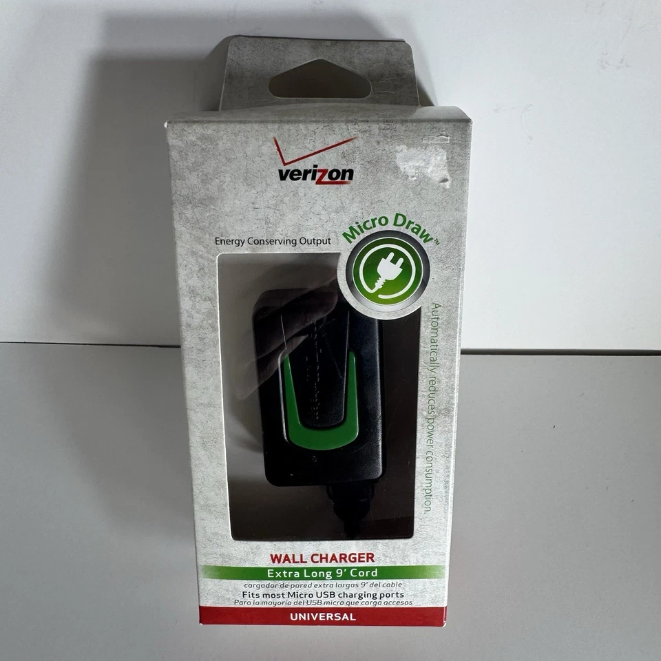 NUEVO Verizon Micro USB CARGADOR DE PARED 9 pies cable micro extracción ahorro de energía Foto 1 de 4